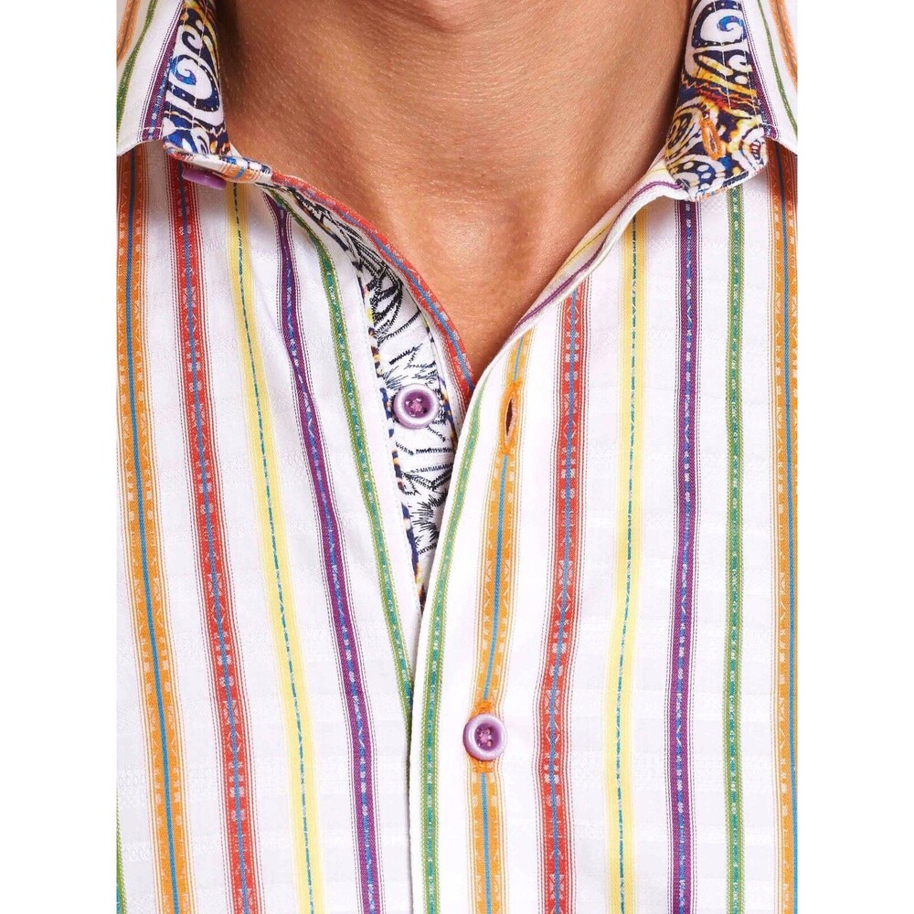 NWT ROBERT GRAHAM men's XL shirt multi-color striped with paisley cuffs designer